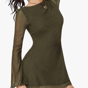 Elegant Olive Green Long Sleeve Dress